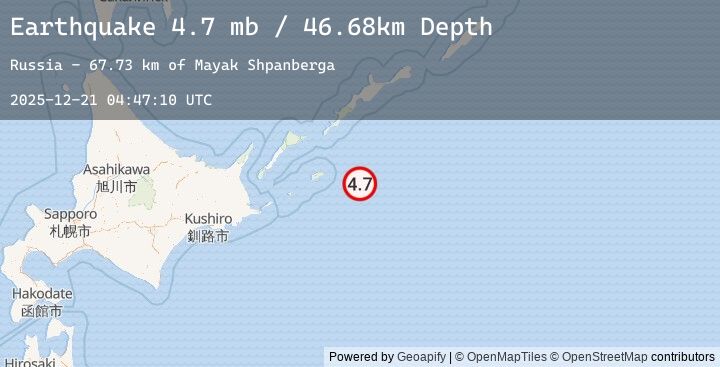 Map of 81 km E of Shikotan, Russia