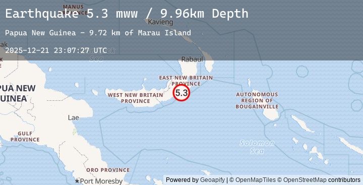 Map of 157 km SSW of Kokopo, Papua New Guinea
