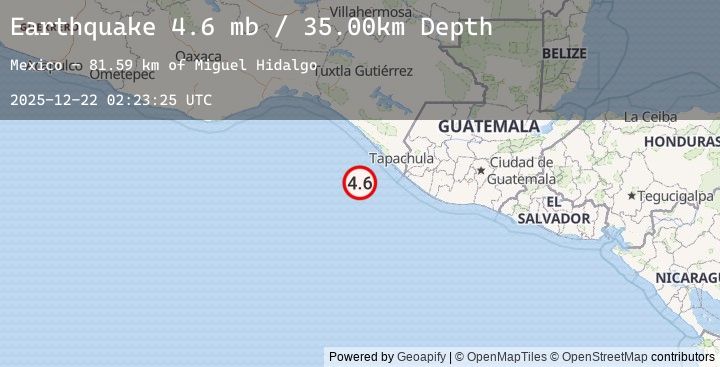 Map of 90 km WSW of Puerto Madero, Mexico