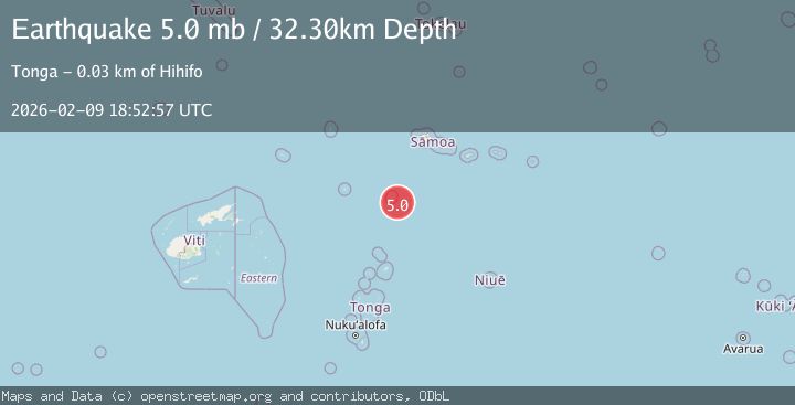 Map of 32 km ESE of Hihifo, Tonga