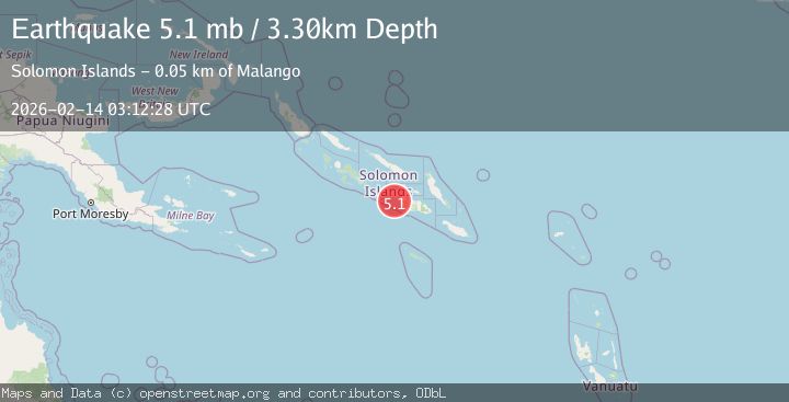 Map of 38 km WNW of Malango, Solomon Islands