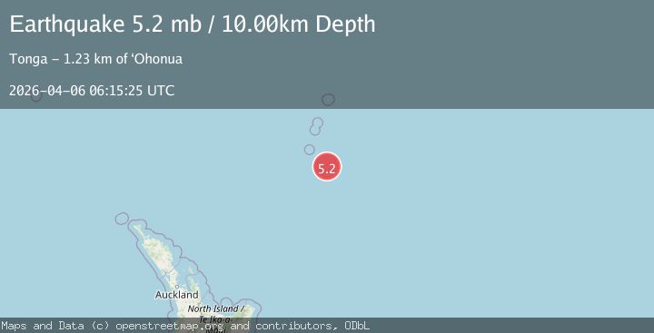 Map of south of the Kermadec Islands