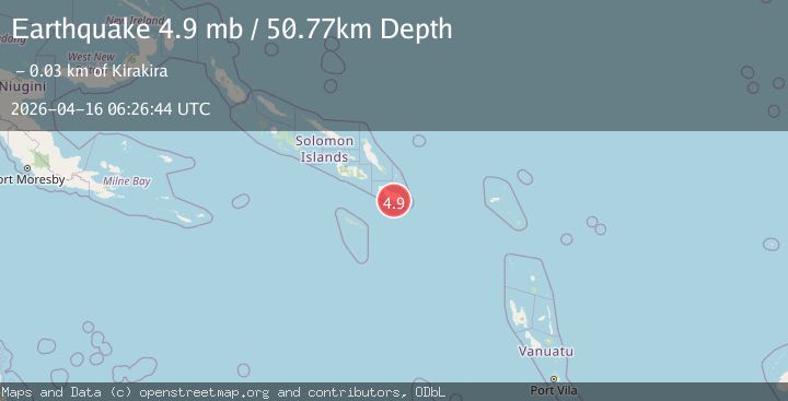 Map of 33 km S of Kirakira, Solomon Islands
