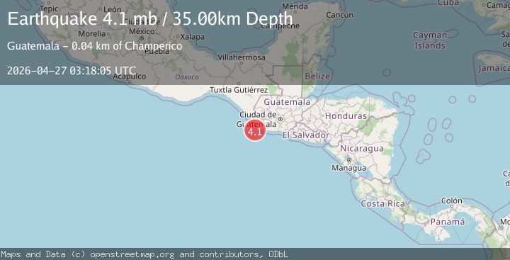 Map of 38 km SSW of Champerico, Guatemala