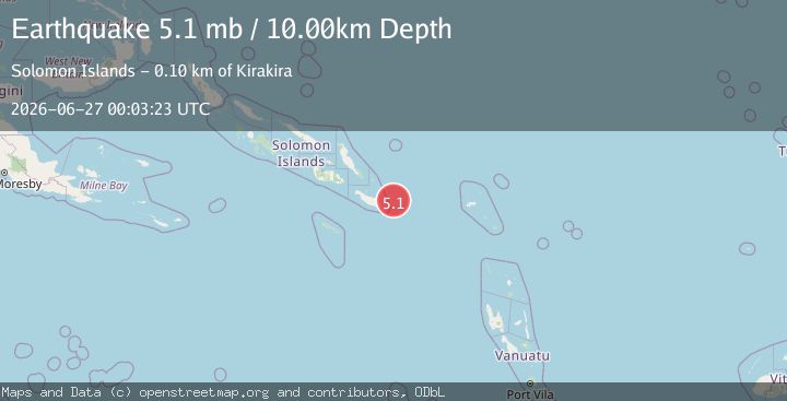 Map of 100 km E of Kirakira, Solomon Islands