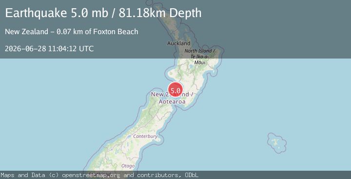 Map of 65 km W of Foxton Beach, New Zealand