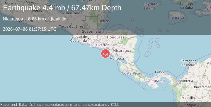 Map of 64 km WSW of Jiquilillo, Nicaragua