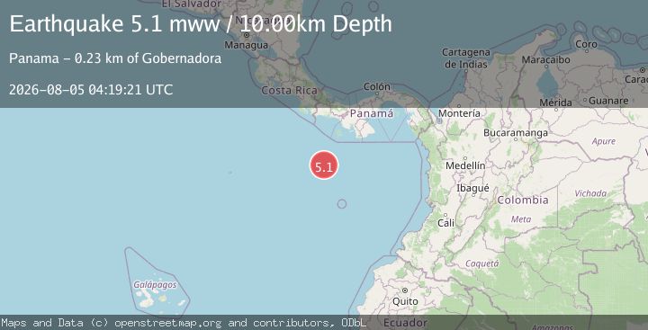 Map of 238 km SSW of Río Grande, Panama