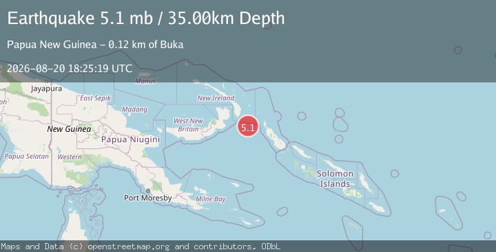 Map of 183 km SE of Kokopo, Papua New Guinea