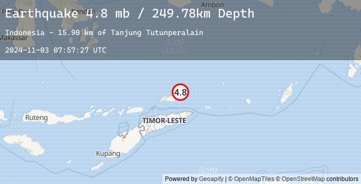 Map of 112 km NNE of Baukau, Timor Leste