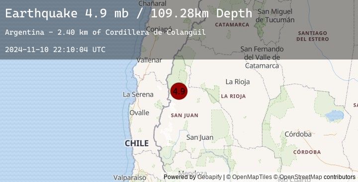 Map of 84 km NW of San José de Jáchal, Argentina
