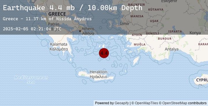 Map of 25 km NE of Oía, Greece