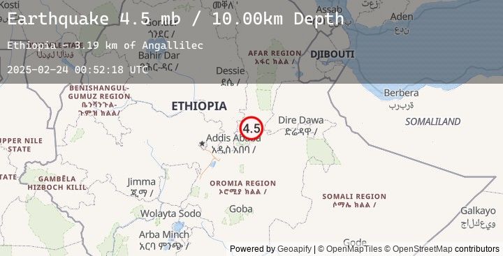 Map of 61 km NNE of Āwash, Ethiopia