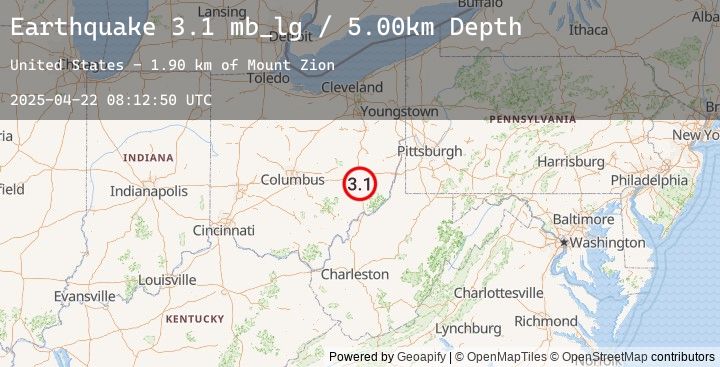 Map of 2 km ESE of Pleasant City, Ohio