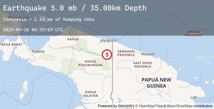 Map of 111 km S of Abepura, Indonesia