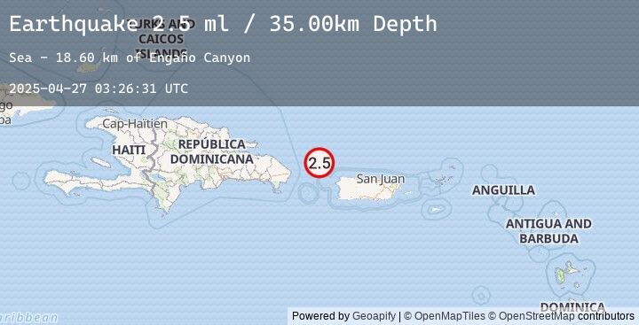 Map of 67 km NW of Aguadilla, Puerto Rico
