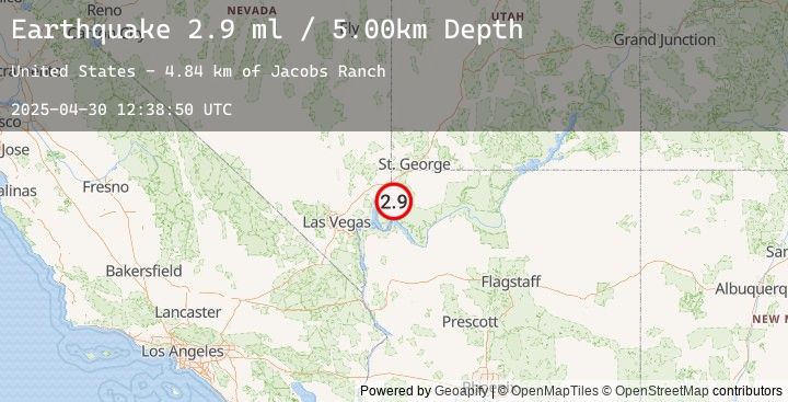 Map of 32 km SSE of Bunkerville, Nevada