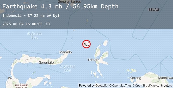 Map of 150 km WNW of Tobelo, Indonesia