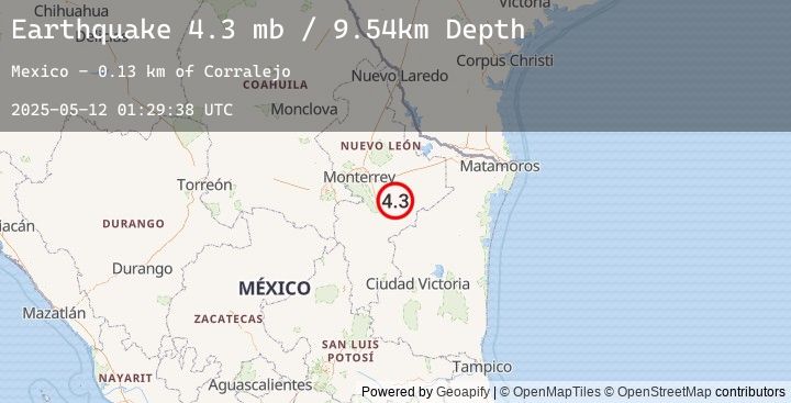 Map of 9 km ESE of Ciudad General Terán, Mexico