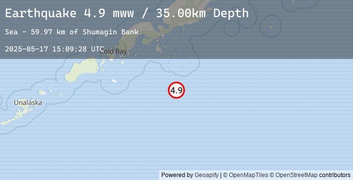 Map of 132 km SSE of Sand Point, Alaska