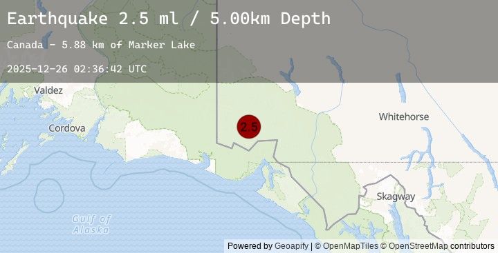 Map of 114 km N of Yakutat, Alaska