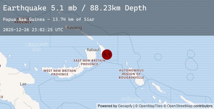 Map of 106 km ESE of Kokopo, Papua New Guinea