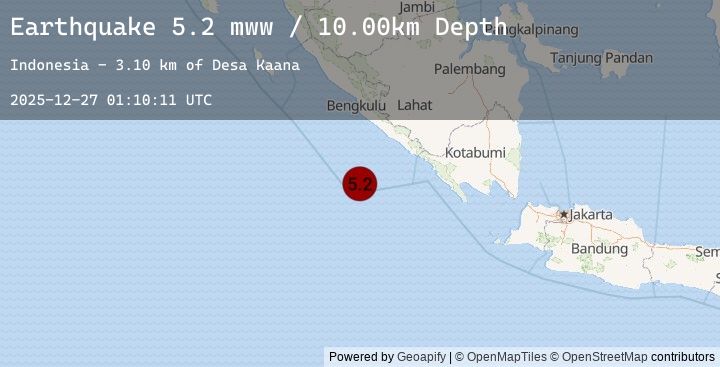 Map of 189 km S of Bengkulu, Indonesia