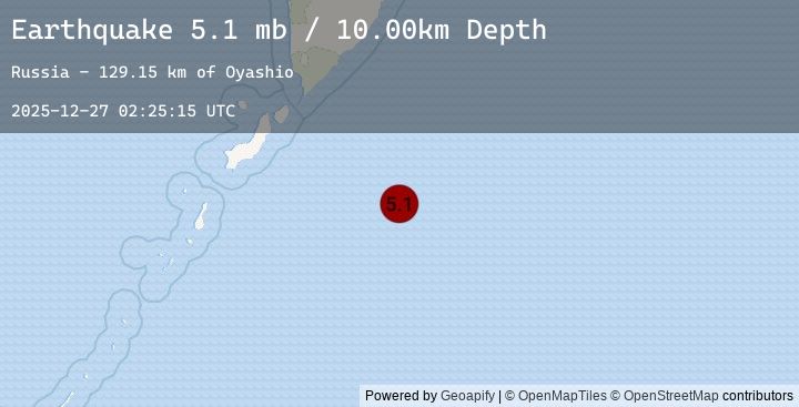 Map of 218 km ESE of Severo-Kuril’sk, Russia