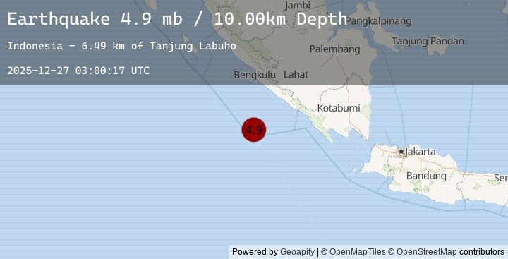 Map of 187 km S of Bengkulu, Indonesia