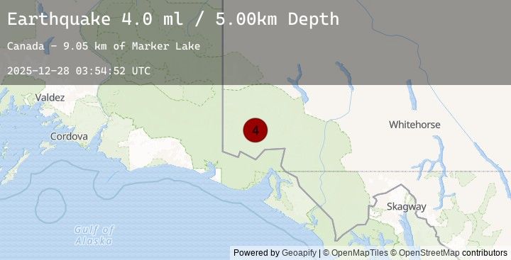 Map of 122 km N of Yakutat, Alaska