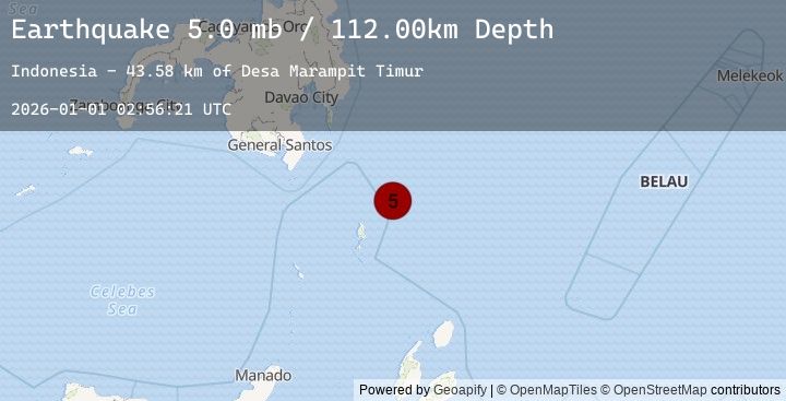 Map of 207 km SE of Pondaguitan, Philippines