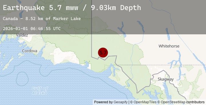 Map of 105 km NNW of Yakutat, Alaska
