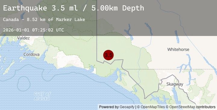 Map of 110 km NNW of Yakutat, Alaska