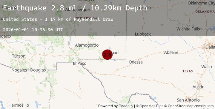 Map of 15 km NNW of Whites City, New Mexico