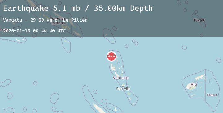 Map of 94 km WNW of Sola, Vanuatu