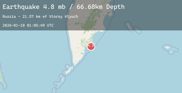 Map of 69 km E of Petropavlovsk-Kamchatsky, Russia