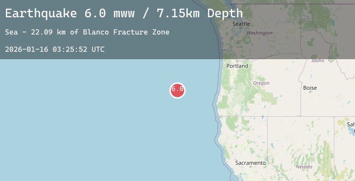 Map of off the coast of Oregon
