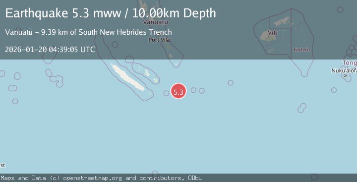 Map of 242 km ESE of Tadine, New Caledonia