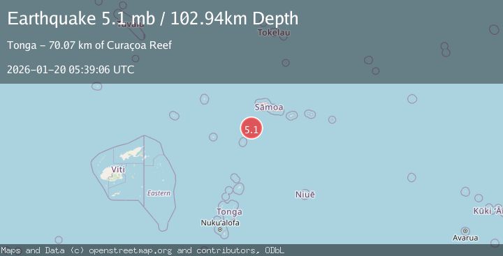 Map of 119 km NNE of Hihifo, Tonga
