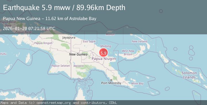 Map of 23 km ESE of Madang, Papua New Guinea