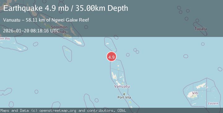 Map of 183 km NW of Sola, Vanuatu