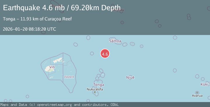 Map of 39 km NNE of Hihifo, Tonga