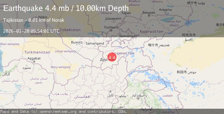 Map of 11 km ENE of Norak, Tajikistan
