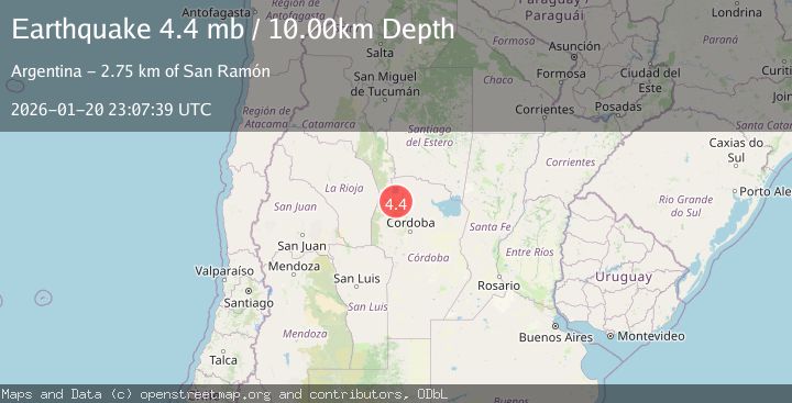 Map of 33 km SW of Quilino, Argentina