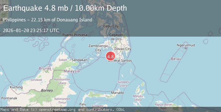 Map of 23 km WSW of Sangay, Philippines