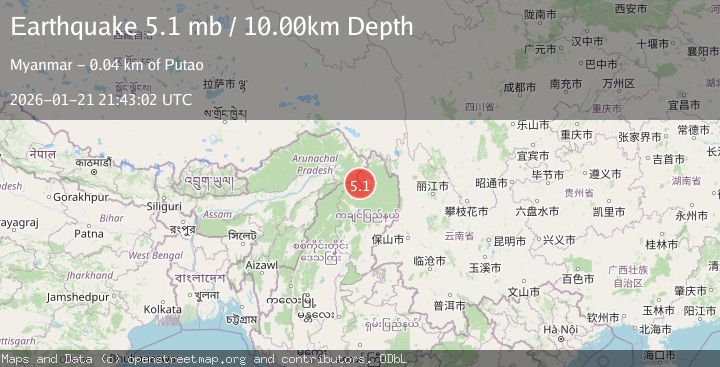 Map of 102 km SSE of Hayuliang, India