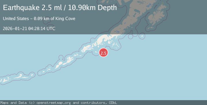 Map of 90 km SE of King Cove, Alaska