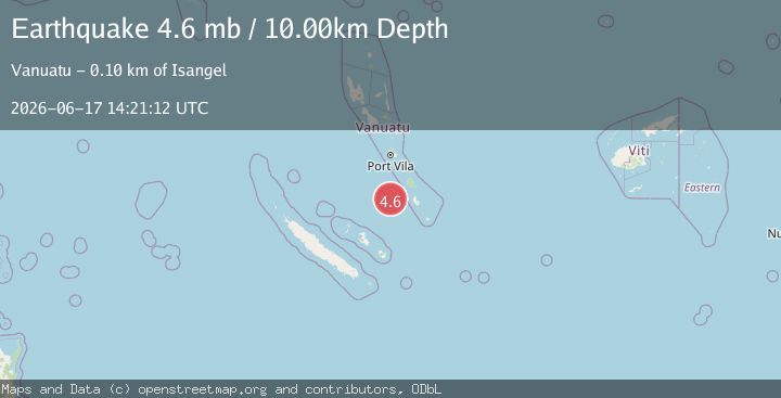 Map of 102 km W of Isangel, Vanuatu