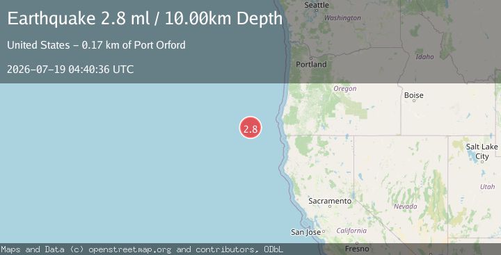 Map of 171 km WSW of Port Orford, Oregon