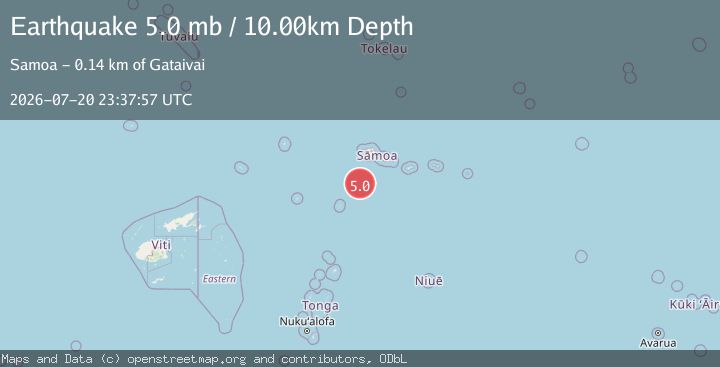 Map of 141 km SSW of Gataivai, Samoa